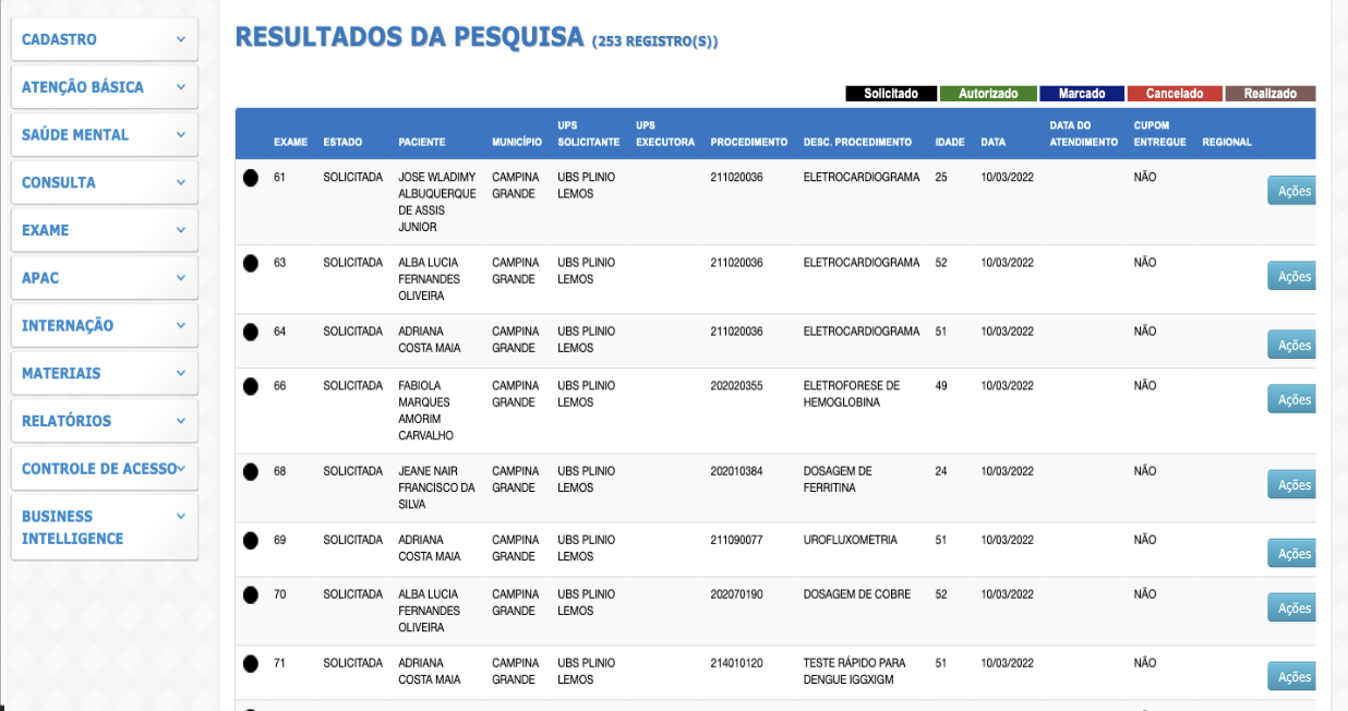 Tela da solução de Saúde Pública - Auditoria AIH/APAC